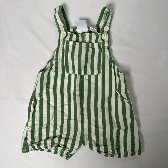 Zara Green Striped Shorts Overalls Sz 12-18 mo - Picture 4 of 7